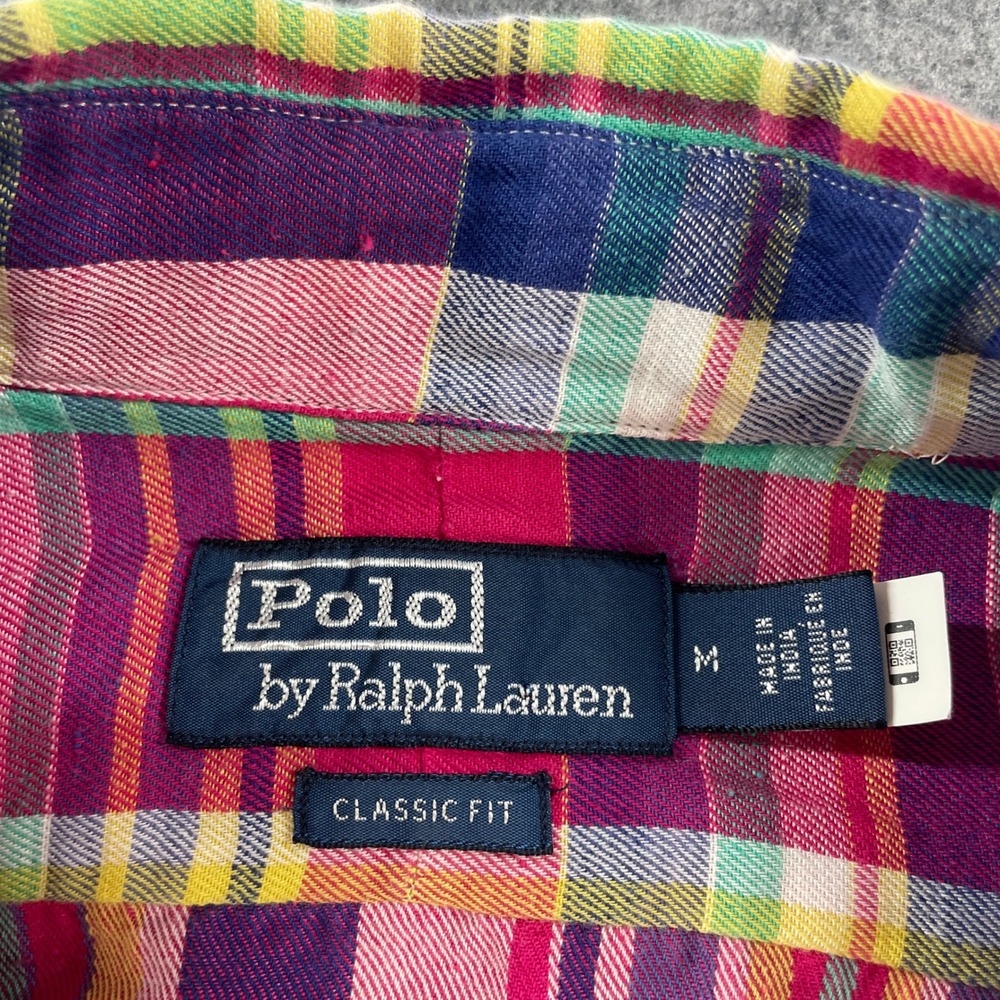 Polo Ralph Lauren Mens Shirt M Multi-Color Plaid Linen Blend Long Sleeve Classic - Picture 3 of 12